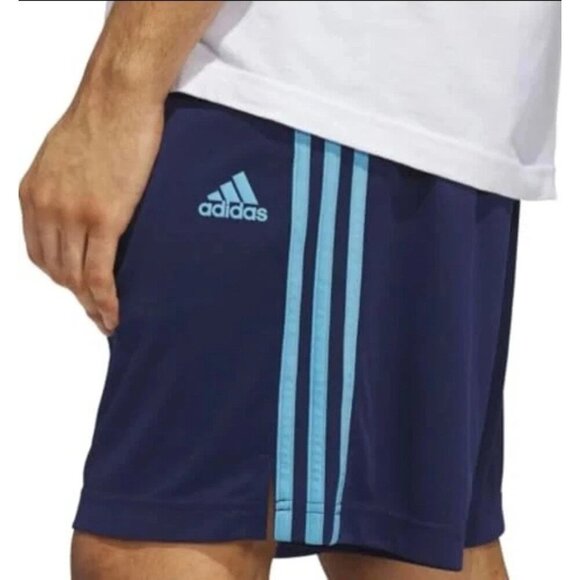 NEW Adidas Aeroready Men's Size L Stripe Shorts Dark Blue & Light Blue Polyester - Picture 1 of 8